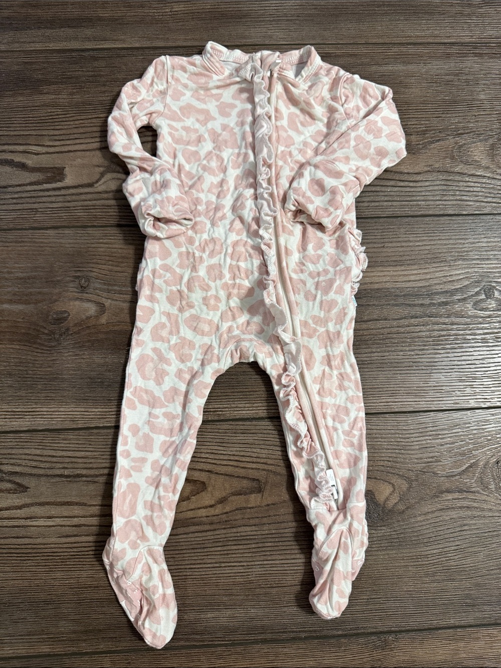 Posh Peanut Pink Leopard Ruffle Zip Footed One-Piece